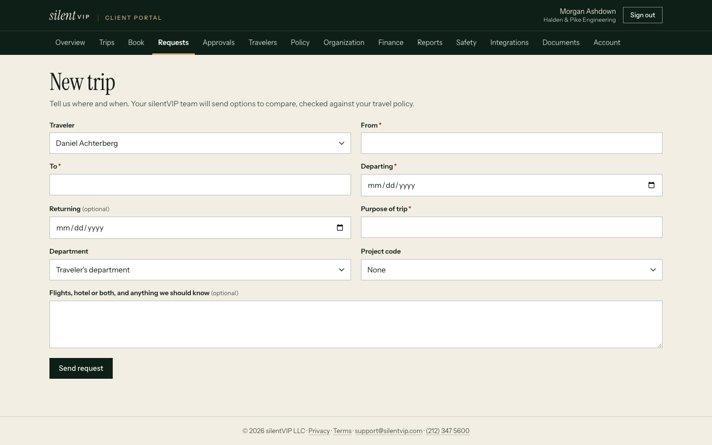 The trip request form