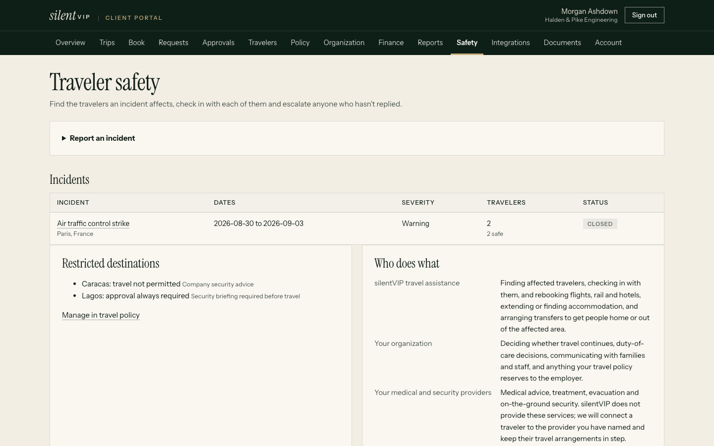 The new incident form with places, dates and severity
